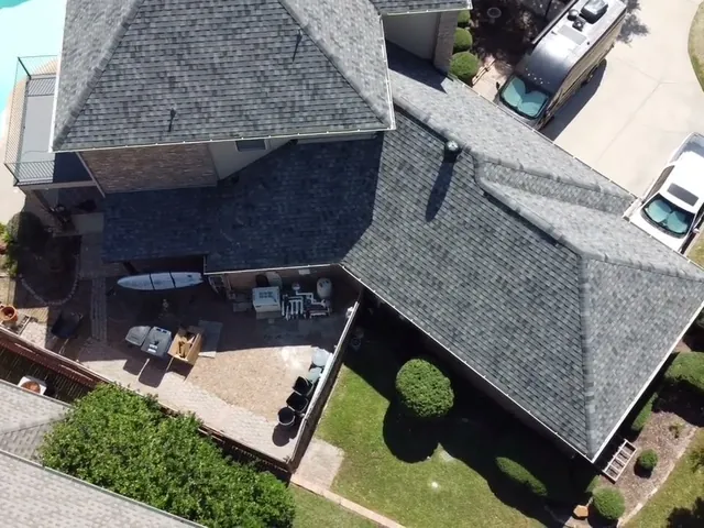 Aerial view of a roof replacement